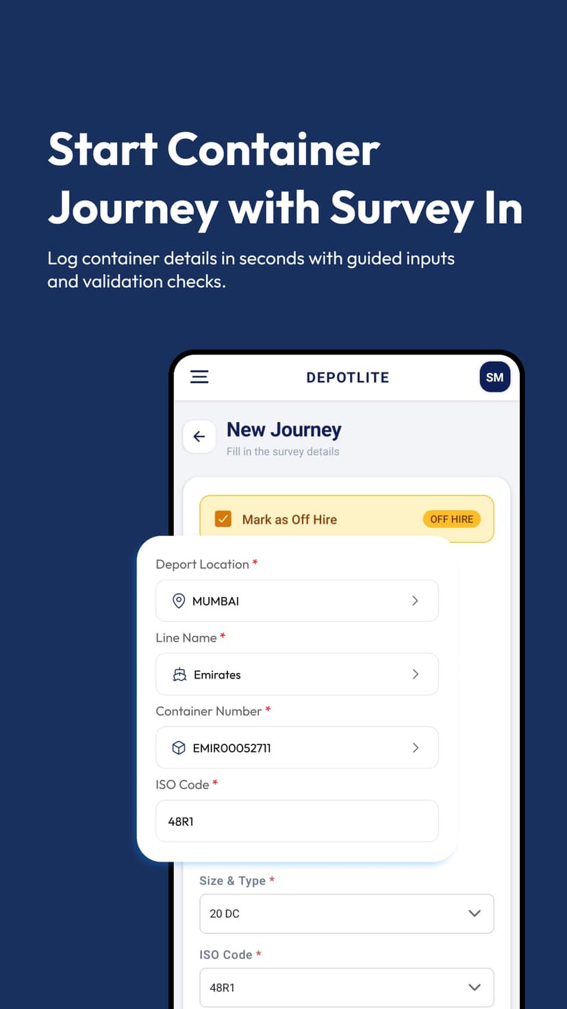 Start Container Journey with Survey In